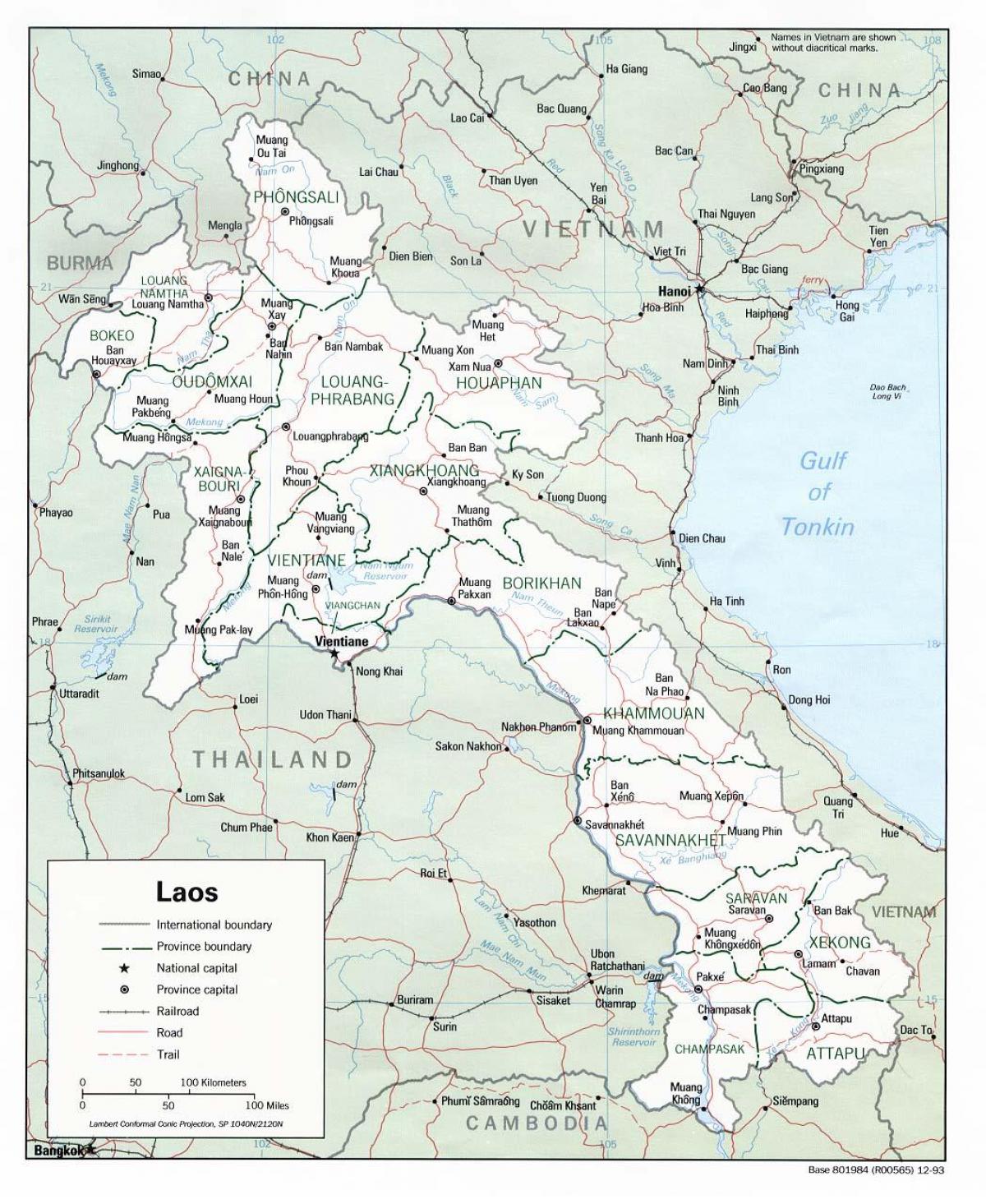 ラオスの地図と都市