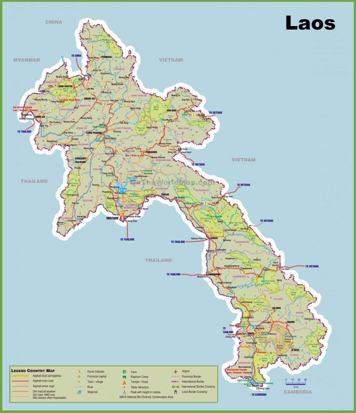ラオスの観光名所の地図