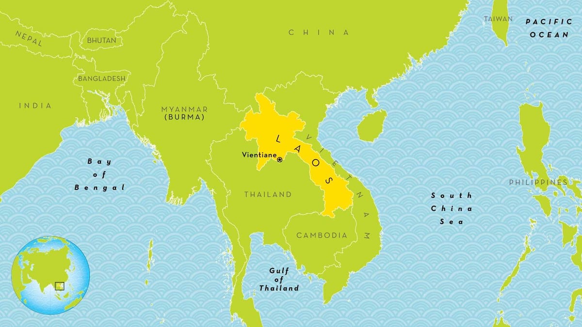 ラオスの場所が世界の地図