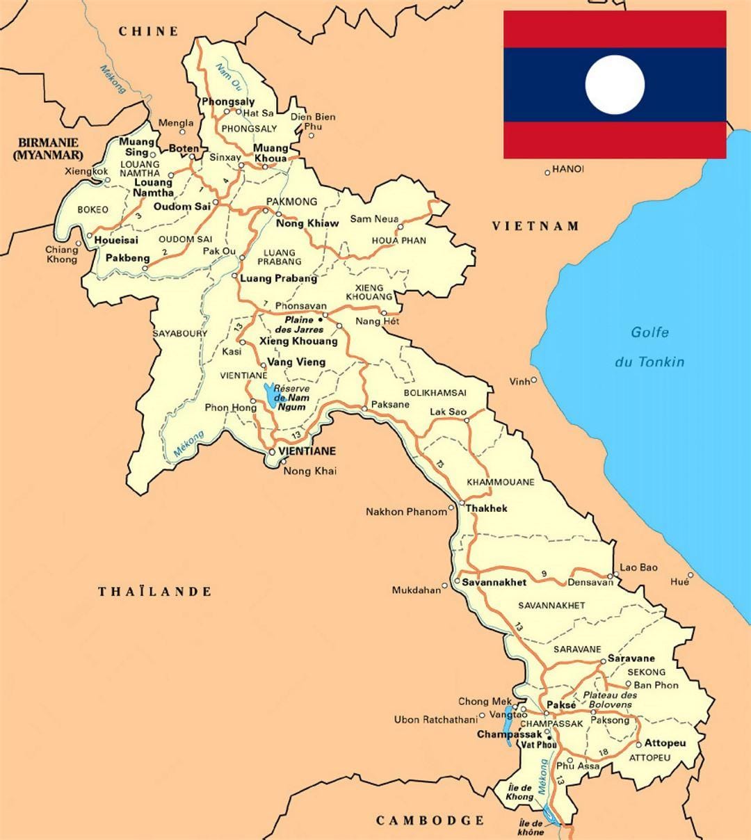 詳細なラオスの地図