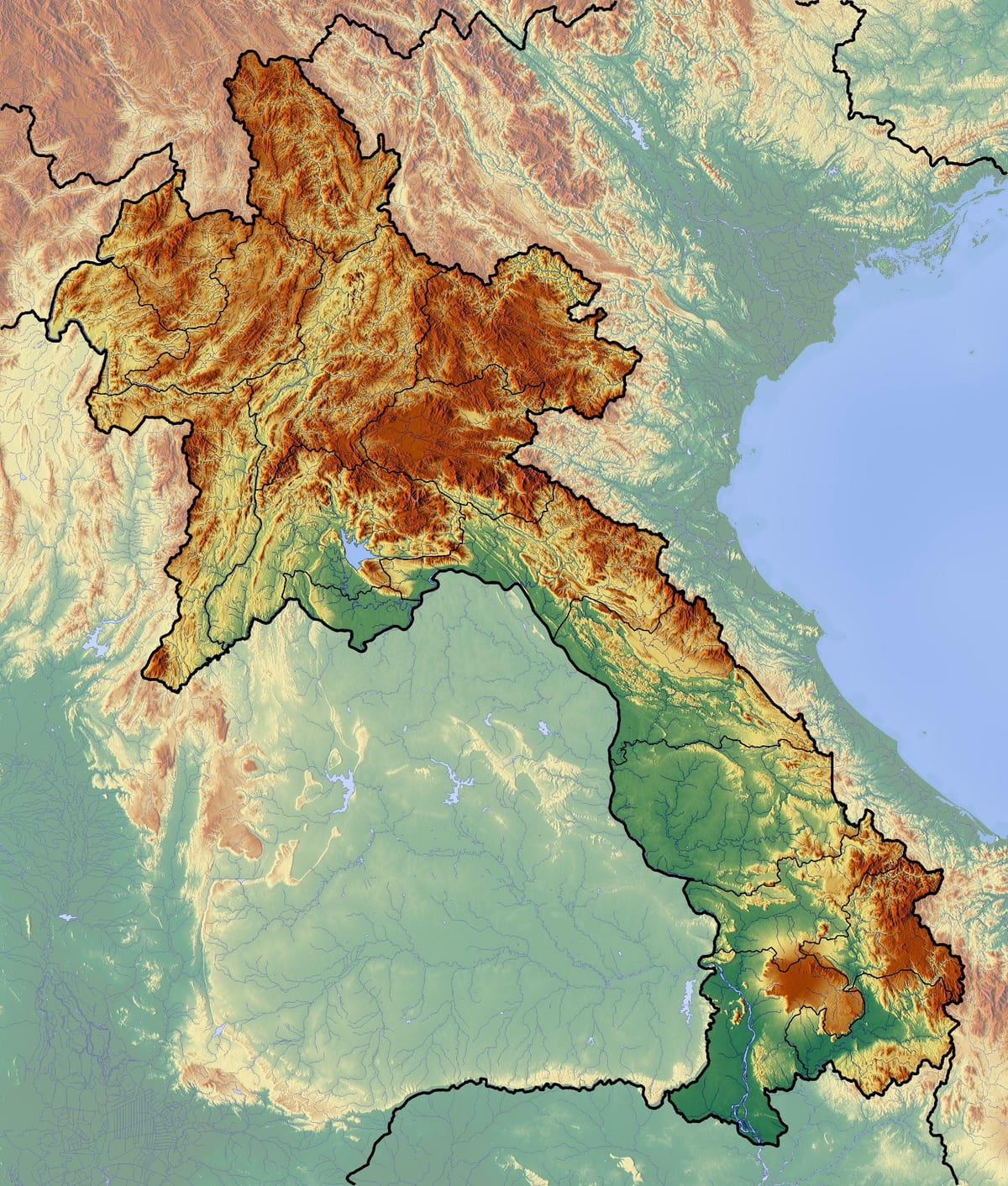 地図ラオスの地形