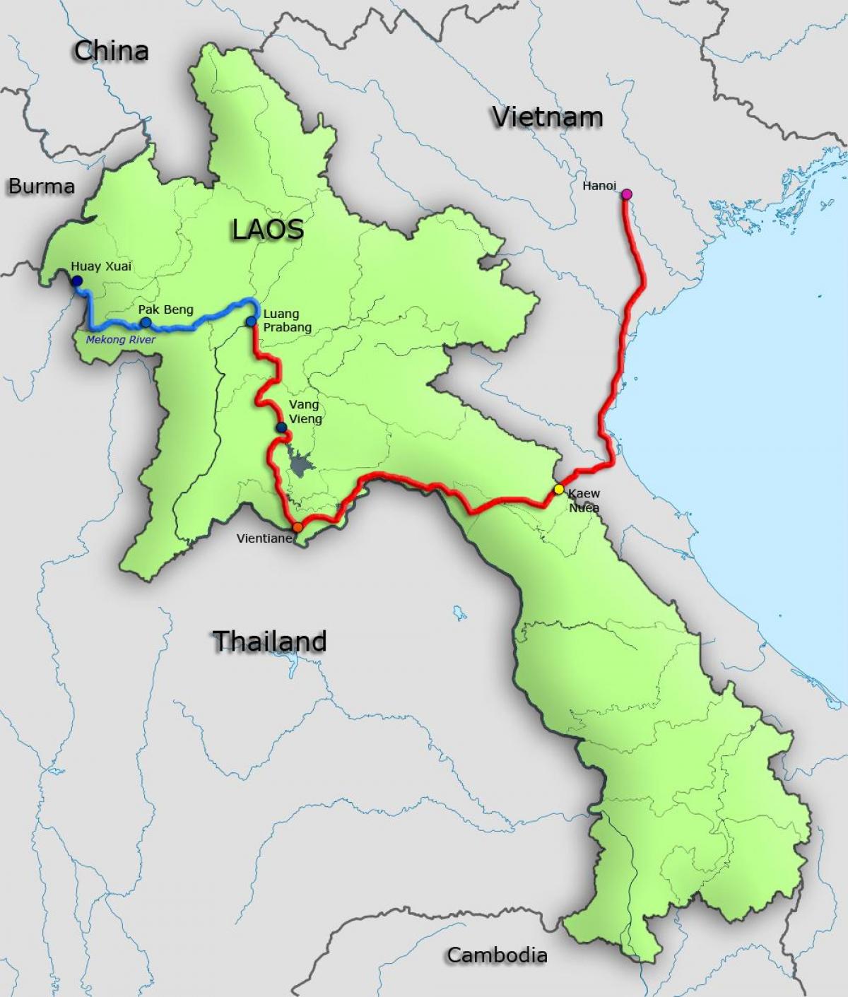 メコン川、ラオスの地図