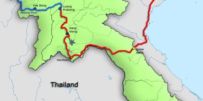 メコン川、ラオスの地図