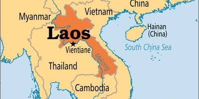 ラオス国を世界地図