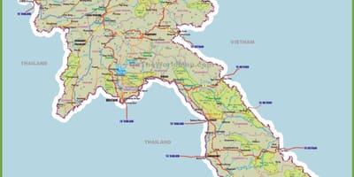 ラオスの観光名所の地図